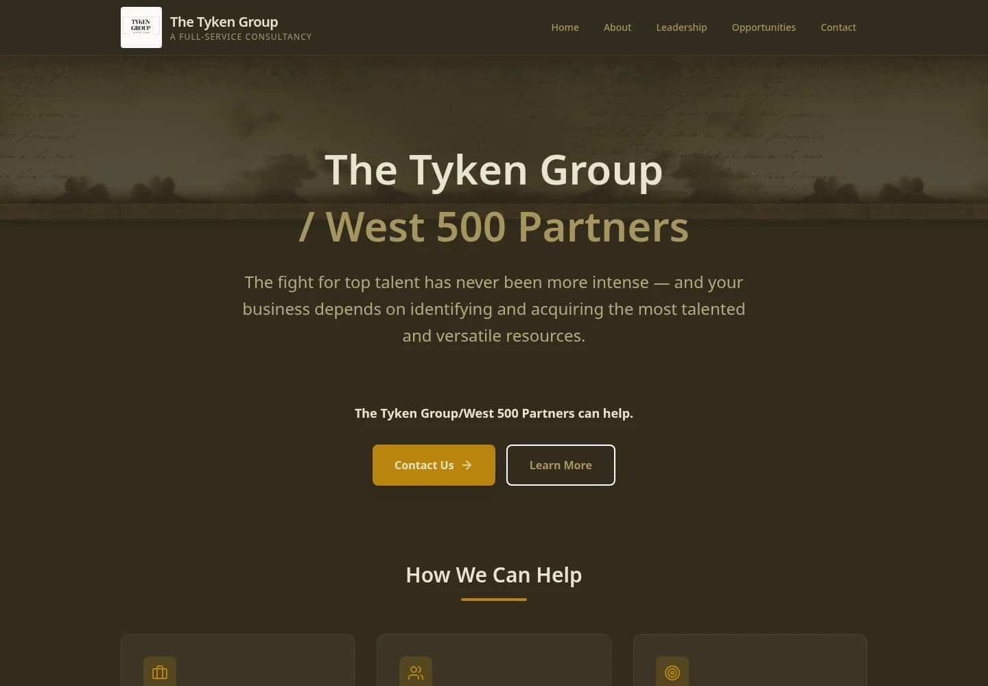 The rebuilt Tyken Group website, with clear navigation, larger type and direct contact links.